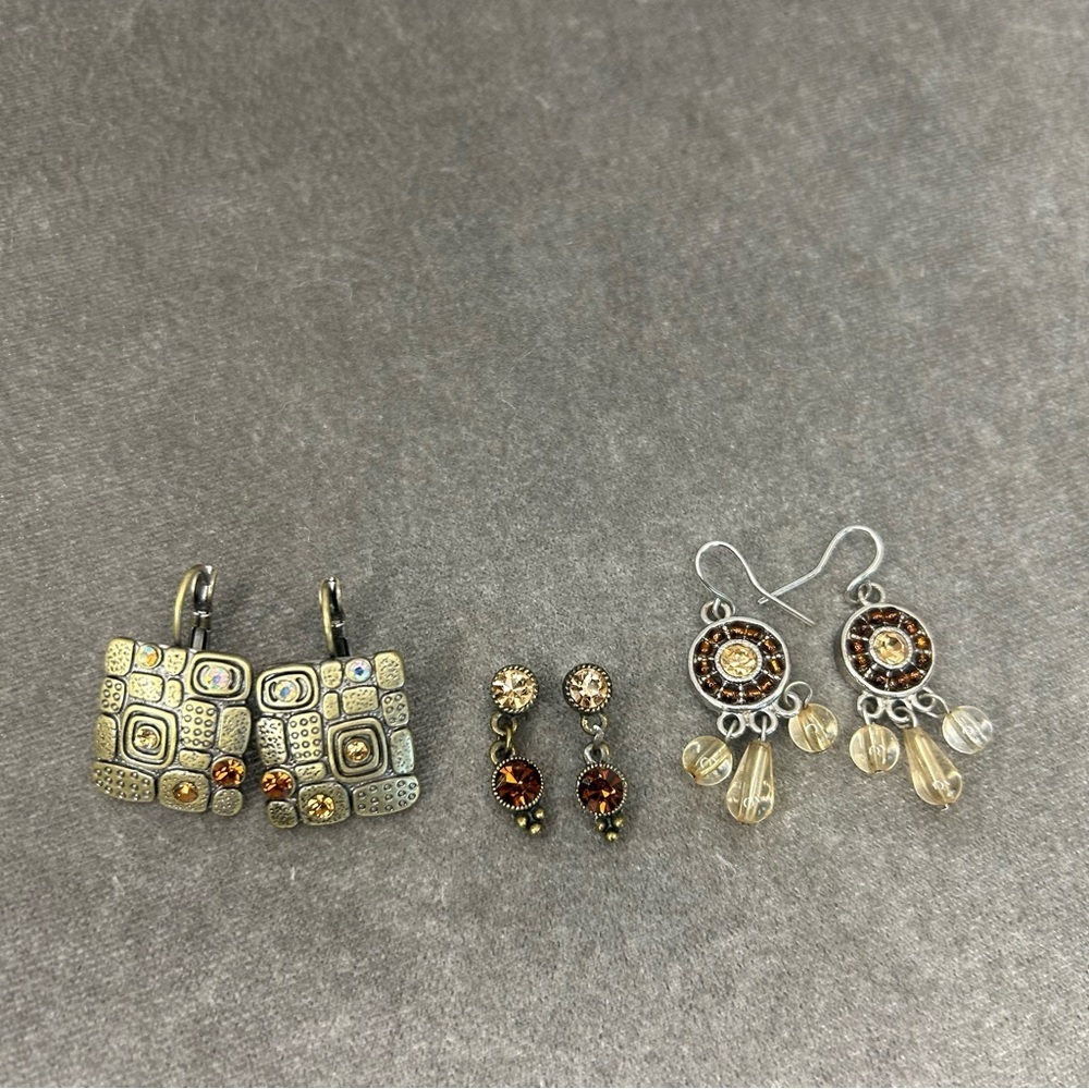 Bundle of bronze brass tone Crystal rhinestone dangling earrings